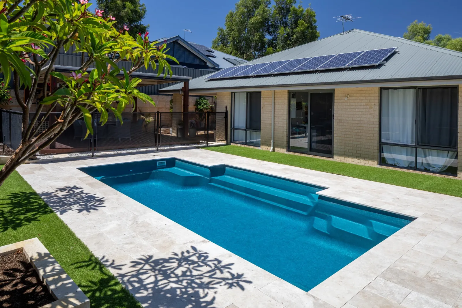Freedom Pools Senator 7 rectangular fibreglass pool with step entry