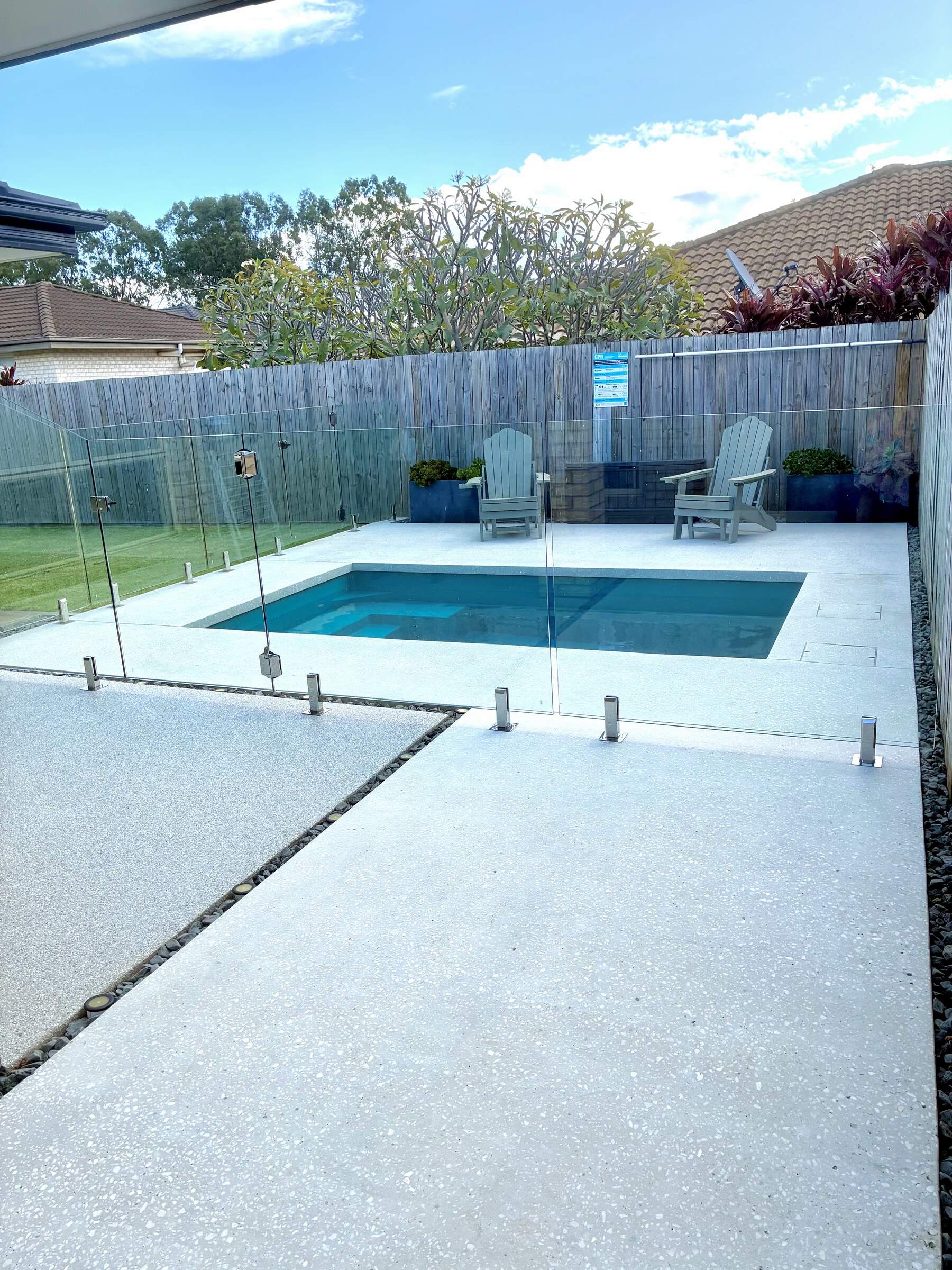Fibreglass plunge pool in Redland Bay with glass fencing