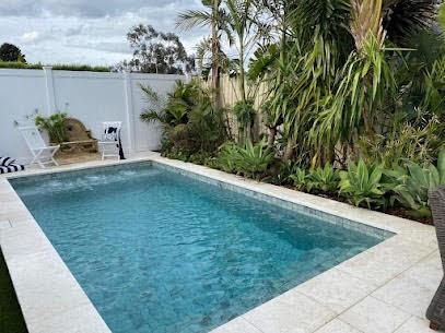 Fibreglass pool with paving surround
